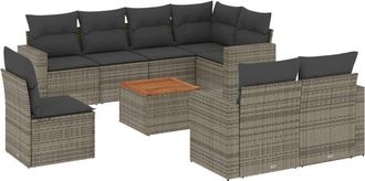 vidaXL Set De Muebles De Jard&iacute;n 9 Pzas Y Cojines Rat&aacute;n Sint&eacute;tico Gris Vidaxl