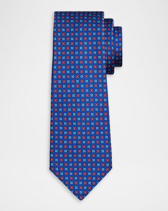 Kiton Men & apos;s Micro-Geometric Floral Silk 7-Fold Tie