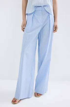 Mango Pinstripe Wide Leg Pants in Blue at Nordstrom, Size 10