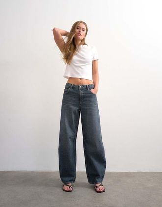 Topshop Jeans bombati a vita medio alta nero blu
