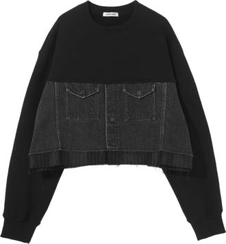 Undercover Felpa crop con inserti denim - Nero