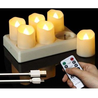 OEM 6 Velas Led Recargables Tipo Candela, Velas Electr&oacute;nicas Con Mando A Distancia, Temporizador, Luz Blanca C&aacute;lida, 4 X 4,5 Cm -crezuo
