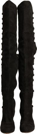 Dolce & Gabbana Black Suede Heels Knee High Boots Womens Shoes (Pre-Owned)