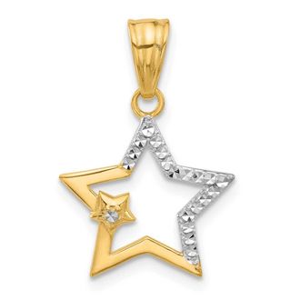 Diamond2Deal 14k Yellow Gold and White Rhodium Diamond-cut Stars Pendant