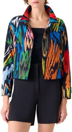 Akris Oversize Scribble Print Cotton Jacker in Black-Multi at Nordstrom, Size 10