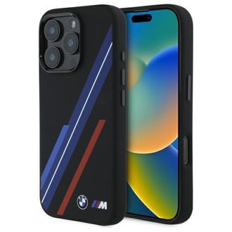 BMW Bmw Bmhmp16x23sspk Iphone 16 Pro Max 6.9 Negro/negro Funda R&iacute;gida De Silicona Con L&iacute;neas Aleatorias Magsafe