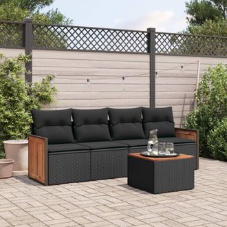 vidaXL Set De Muebles De Jard&iacute;n 5 Pzas Y Cojines Rat&aacute;n Sint&eacute;tico Negro Vidaxl