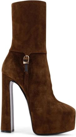 Saint Laurent Su&egrave;de laarzen met metalen gesp - Dames - Laarzen met Hak - Bruin - 35 EU - Su&egrave;de - Schoenen