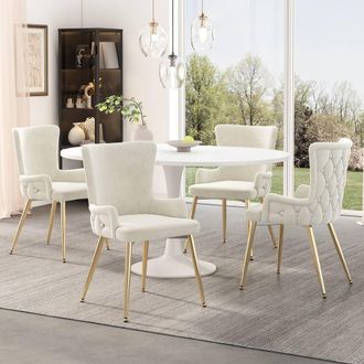 Matteo Beige Velvet Dining Chairs - Gold Metal Legs (Set of 2)