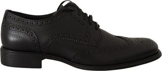 Dolce & Gabbana Elegante Zwarte Leren Wingtip Schoenen - Heren - Nette schoenen - Zwart - 39 EU - Leer - Schoenen