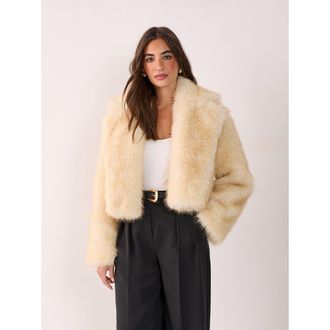 NASTY GAL Tipped Faux Fur Crop Jacket in Lemon at Nordstrom, Size 10