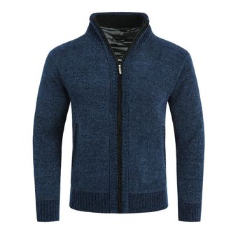 AlltheMen Mens Knitted Cardigan Thick Sweater Full Zip Wool Stand Collar Cardigans Coat Fleece Lined Long Sleeve Cardigan, Blue, XL