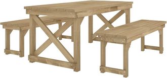 vidaXL Set De Comedor Para Jard&iacute;n 3 Pzas Madera Maciza Pino Impregnada Vidaxl
