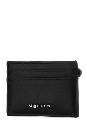 Alexander McQueen Womens Black Leather Sling Card Holder Blacksilver Portafogli