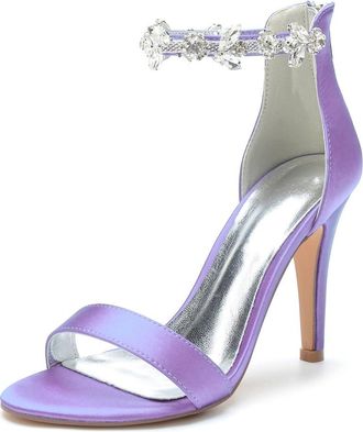 Generic Bridal Satin Wedding Dressy Heels Shoes Womens Bridal Stiletto Heels Sandals Sexy Open Toe Party Pumps 10.5Cm,Light Purple,10 UK