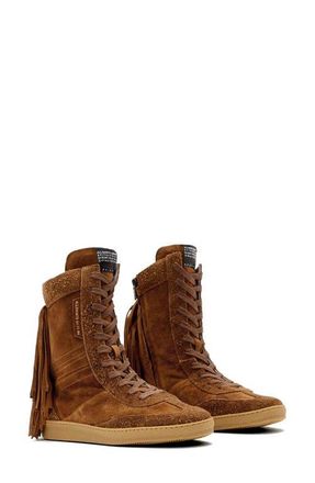 AllSaints Louise Fringe High Top Sneaker in Tan Brown at Nordstrom, Size 10Us