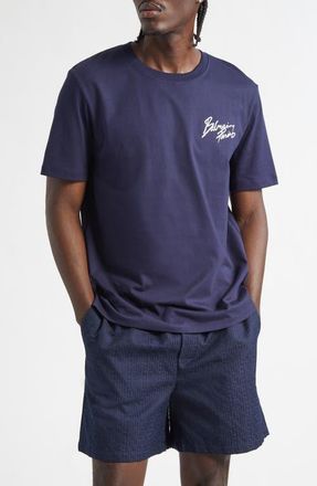 Balmain Paris Print Cotton T-Shirt in Siv Navy/White at Nordstrom, Size Xxx-Large