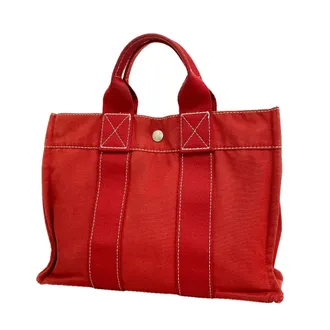 Herm&egrave;s Red Color Canvas Tote Bag (Pre-Owned)