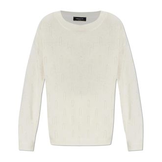 Fabiana Filippi Wol trui met glinsterende franjes - Dames - Ronde hals truien - Beige - XS - Wol - Truien & Vesten