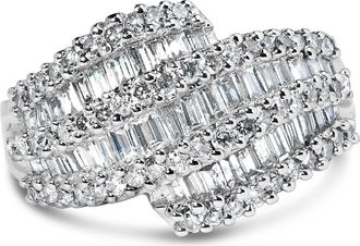 House of Brilliance 14K White Gold 1 3/4 Cttw Baguette Diamond Cocktail Ring Band at Nordstrom, Size 6.5