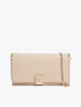 Tommy Hilfiger Womens Monogram Clasp Chain Strap Crossbody Bag - Pink