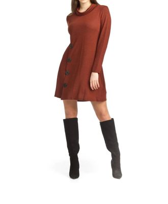 Papillon Knit Cowl Neck Sweater Dress In Rust