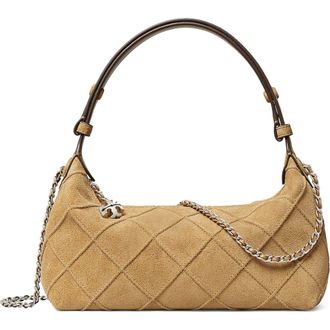 Tory Burch Fleming Pochette Quilted Suede Shoulder Bag in Stone at Nordstrom
