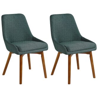 Beliani Beliani - Conjunto De 2 Sillas De Comedor Verde Tela De Poli&eacute;ster Con Patas De Madera Maciza Oscura Asiento Acolchado Melfort