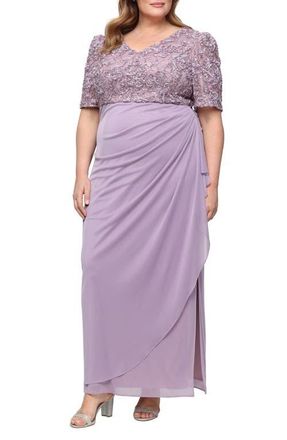Alex Evenings Embellished Short Sleeve Empire Waist Gown in Wisteria at Nordstrom, Size 18W