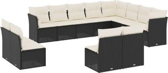 vidaXL Set De Sof&aacute;s De Jard&iacute;n 12 Piezas Cojines Rat&aacute;n Sint&eacute;tico Negro Vidaxl