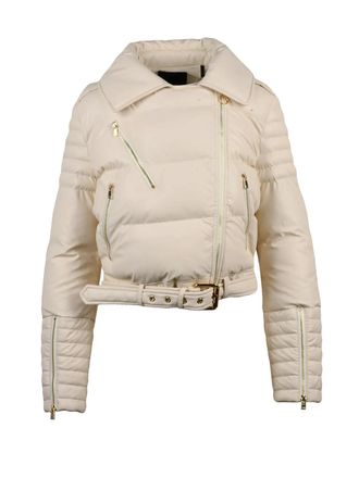 Pinko Cropped Biker Jacket with Leather Effect and Gold Accents