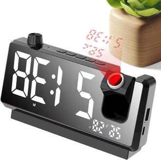 OEM Reloj Despertador Digital Con Proyecci&oacute;n - Reloj Despertador Inteligente - Visualizaci&oacute;n De La Hora - Doble Proyecci&oacute;n - 18,6 X 4,2 Cm - Negro