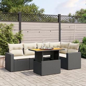 vidaXL Set De Sof&aacute;s De Jard&iacute;n 6 Piezas Y Cojines Rat&aacute;n Sint&eacute;tico Negro Vidaxl