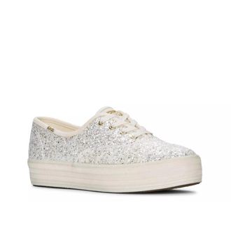 Keds Sneakers Womens Cream Glitter Round Toe Comfort Platform Shoes RHS8329