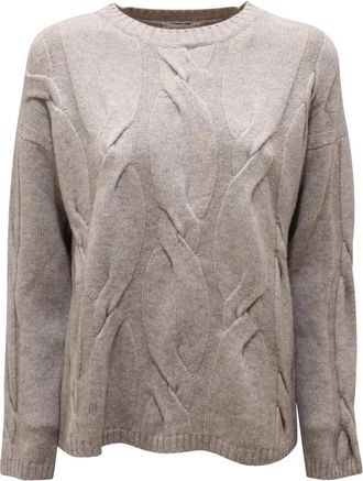KANGRA Girocollo a Treccia Sweater - Dames - Ronde hals truien - Grijs - M - Wol - Truien & Vesten