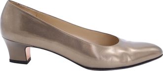 Ferragamo Metallic Low Court Heels in Bronze Leather