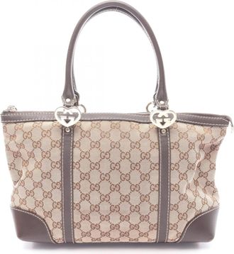 Gucci Beige Brown Canvas Leather Handbag Tote Bag (Pre-Owned)