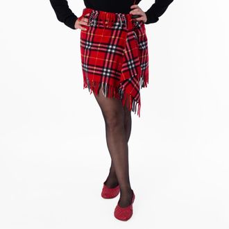 Burberry Womens Check Wool Cashmere Scarf Skirt, Size X-Large