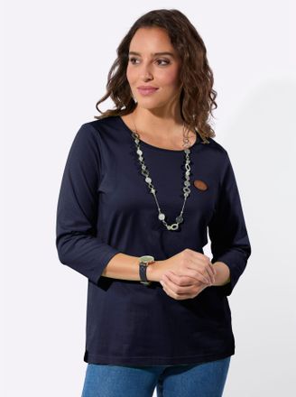 Casual Looks 3/4-Arm-Shirt CASUAL LOOKS Shirt, Damen, Gr. 36, marine, 100% Baumwolle, unifarben, Rundhals, Shirts 3/4-Arm-Shirt