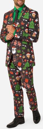OppoSuits Merry Jinglejoy Slim Fit Two-Piece Suit & Tie Set in Black at Nordstrom, Size 36Regular
