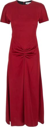 Victoria Beckham Kleedjes, Dames, Rood, 2Xs, Rode Midi Jurk met Geplooide Details