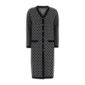 Max Mara Lange jacquard wollen cardigan - Dames - Vesten - Blauw - XS - Wol - Truien & Vesten