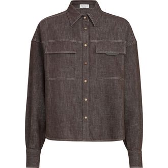 Brunello Cucinelli Sparkling no-fade denim shirt in Cocoa at Nordstrom, Size Xx-Small Eu