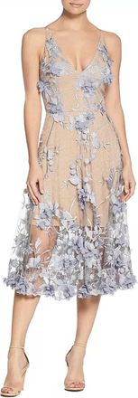 Dress The Population Audrey Embroidered Fit & Flare Dress In Mineral Blue