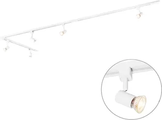 QAZQA Qazqa Moderno Sistema De Iluminaci&oacute;n De Riel Inteligente Blanco Monof&aacute;sico 5 Luces Con Wifi Gu10 - Iconic Jeany Acero /aluminio Alargada Adecuado Para