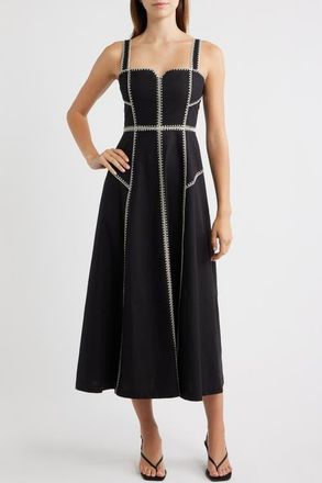 Moon River Contrast Stitch Fit & Flare Dress in Black at Nordstrom, Size X-Large