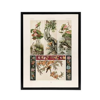 Artery8 Chinese Patterns of Birds & Flowers Racinet Framed Canvas Wall Art in White | Size: W24 x H32