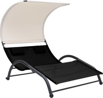 vidaXL Tumbona Doble Con Toldo Textilene Negra Vidaxl