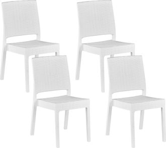 Beliani Conjunto De 4 Sillas De Comedor De Jard&iacute;n Material Sint&eacute;tico Blanco Apilables Minimalista Exterior Fossano