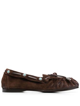 Sartore 10mm bow-detail suede loafers - Brown